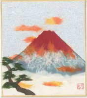 ちぎり絵小色紙　富士山（松）