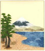 ちぎり絵色紙　富士山（松）